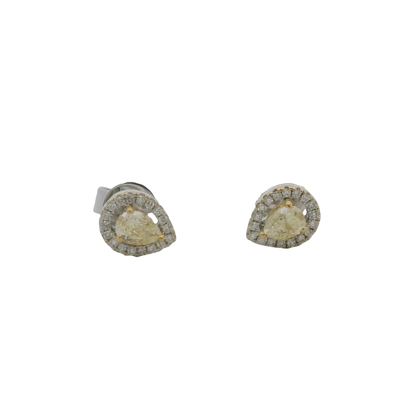 EFFY Solid 18kt Two-Tone Canare Pear Halo Earrings with Yellow and White Diamonds