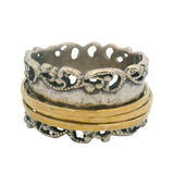 Paz Creations Solid 925 Sterling Silver and Gold Plate Lace Pattern 3 Spinner Ring Size 9