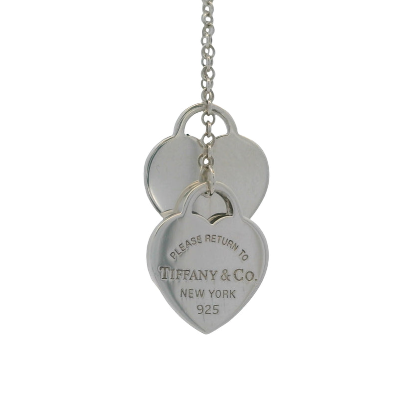 Retired Tiffany & Co 925 Sterling Return To Tiffany Swing Mini Double Heart Lariat Pendant Necklace 16"