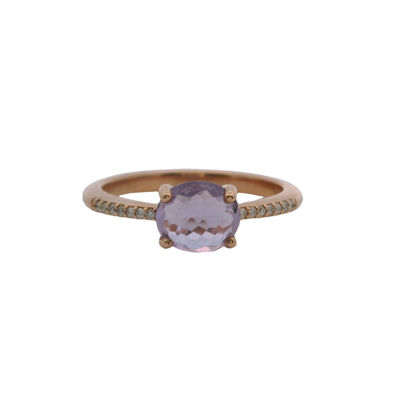 Ponte Vecchio Gioielli Solid 18kt Rose Gold and Fancy-Cut Amethyst Ring with Accent Diamonds Size 7 Made In Italy
