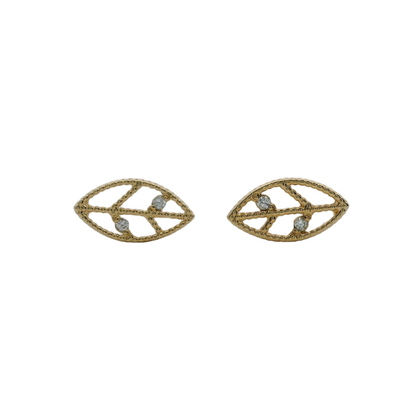 10kt Yellow Gold and CZ Cubic Zirconia Small Leaf Stud Earrings