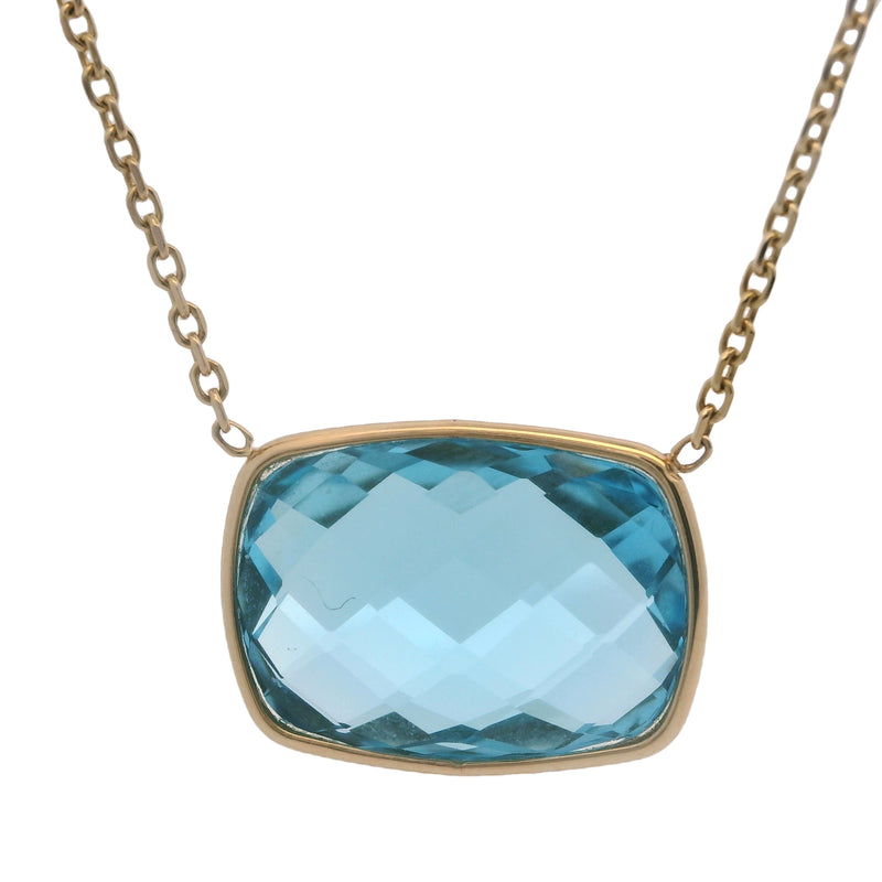 EFFY Solid 14kt Yellow Gold Blue Topaz and Small Diamond 18" Station Pendant Necklace