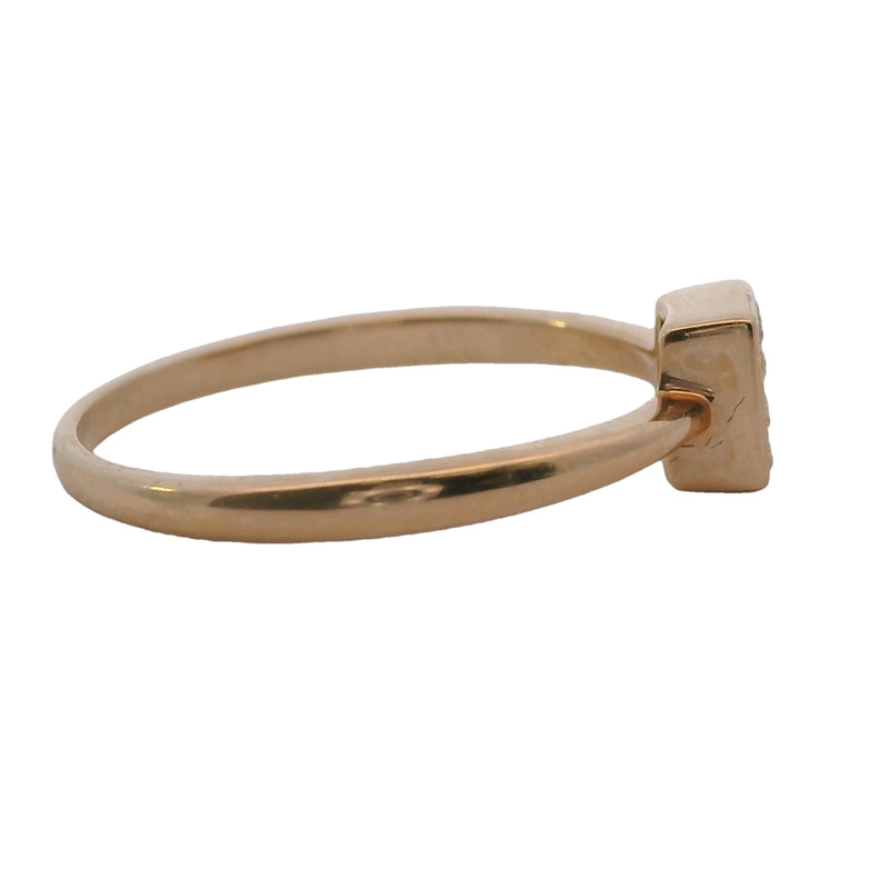 SNJ Geometric Stackable Square Diamond 14k 585 Rose Gold Band Ring Size 7
