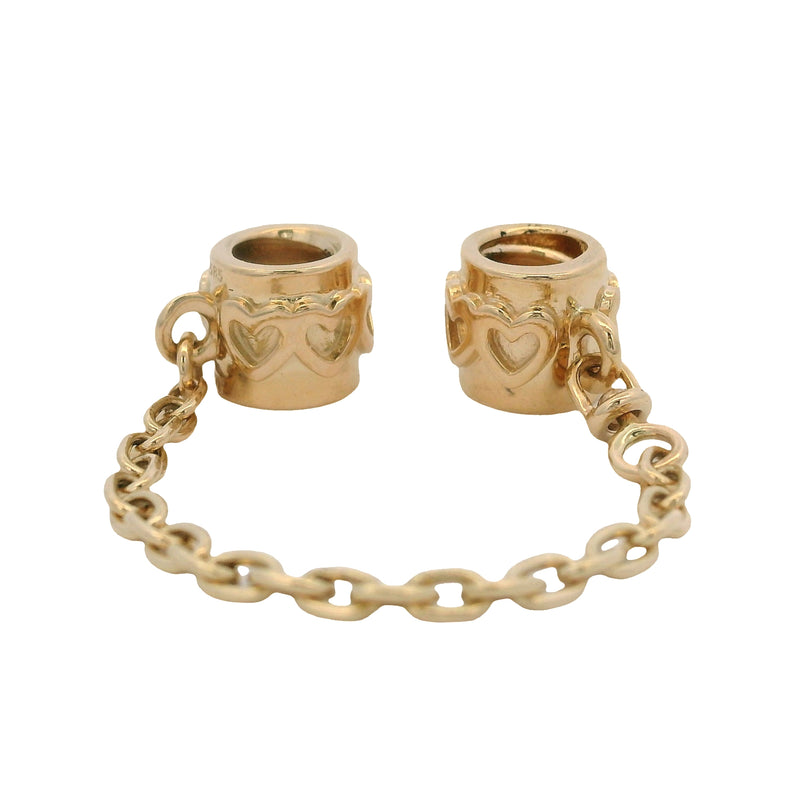 Pandora Moments Solid 14kt Yellow Gold Hearts Safety Chain Slider Bracelet Charm