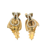 Vintage 1950s Italian Solid 18kt Yellow Gold and Lab Ruby Leaf Clip Earrings