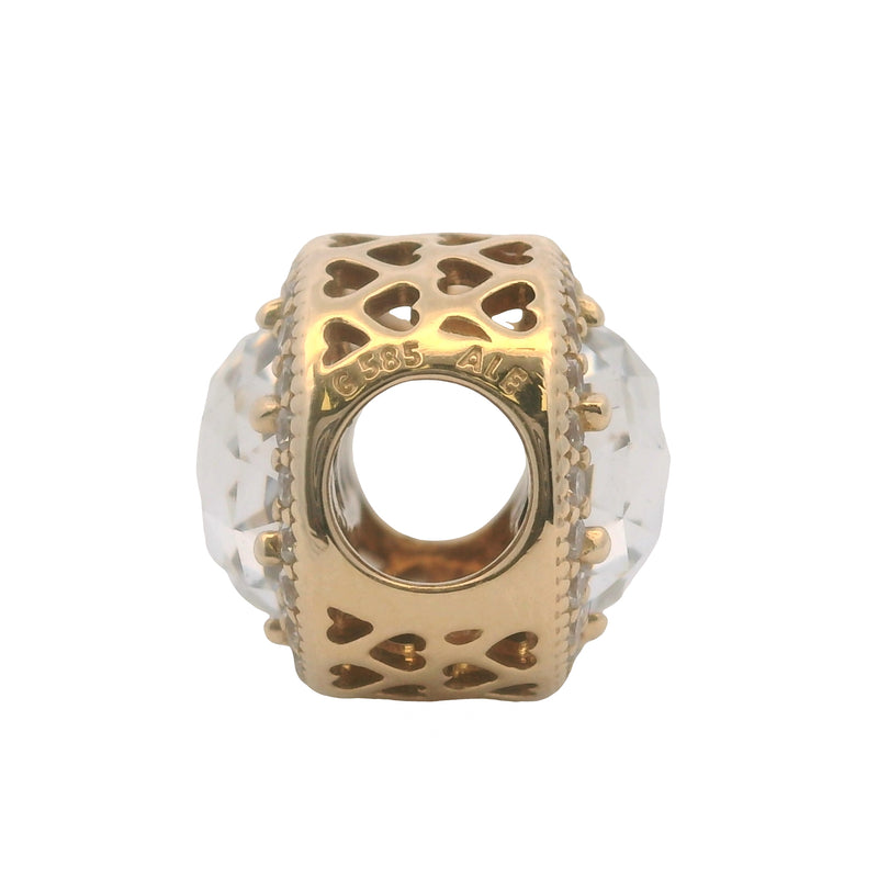Pandora Solid 14kt Yellow Gold and CZ Radiant Hearts Bead Spacer Charm