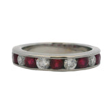 Vintage Solid 14kt White Gold Diamond and Ruby Channel Set Half Eternity Band Ring Size 5