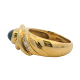 Vintage 1980s Solid 18kt Yellow Gold Cabochon Sapphire And Accent Diamond Cocktail Ring Size 5.5