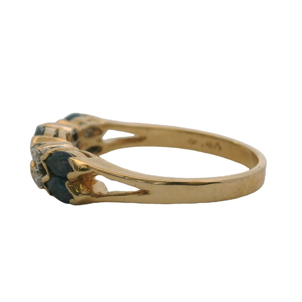 Vintage 14kt Yellow Gold Cluster Ring with Marquise Sapphires and Diamonds Size 5.5