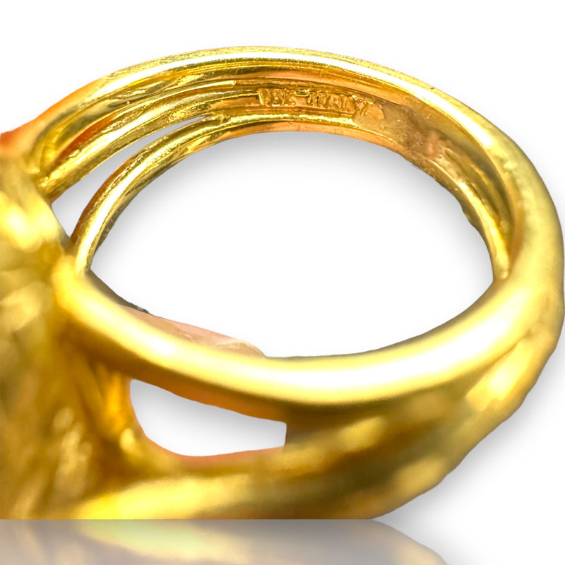 Vintage 1960s Corletto Smokey Topaz Cocktail Ring with Rope Detail Size 5 Made in Italy