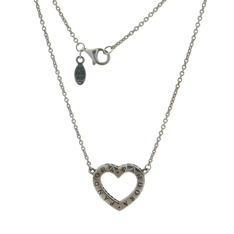 Pandora 925 Sterling Silver and CZ Loving Hearts Open Heart Pendant Necklace 18"