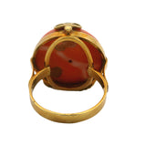 Vintage Italian 18k Bright Yellow Gold Floral Cabochon Coral Statement Ring Sz 9