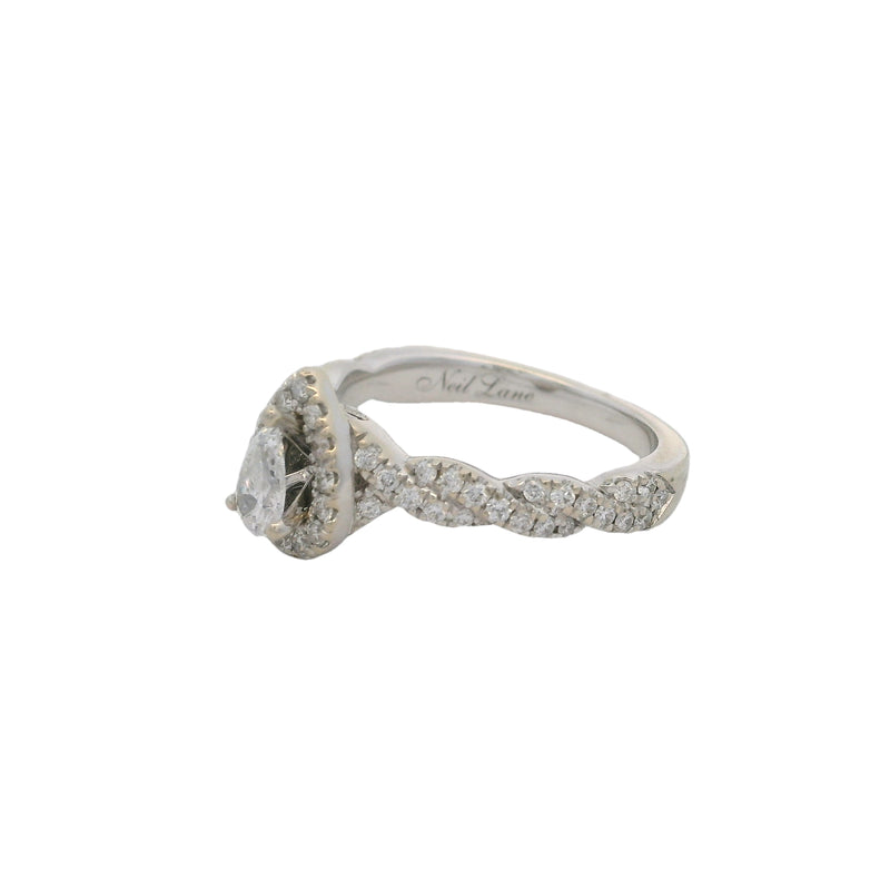 Neil Lane 14kt White Gold Pear Cut Diamond Halo Twist Band Engagement Ring Size 6.5
