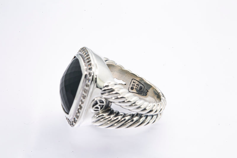 David Yurman 14mm Albion Onyx & Diamond Halo Band 925 Sterling Silver Ring Sz 7