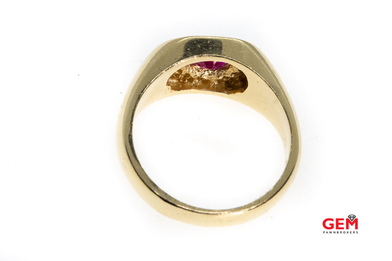 Oval Ruby & Round Diamond Halo Cluster 14K 585 Yellow Gold Ring Size 10