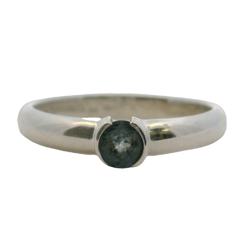 2004 Vintage Tiffany & CO 925 Sterling Silver And Aquamarine Tension-Set Solitaire Stacking Ring Size 6.75