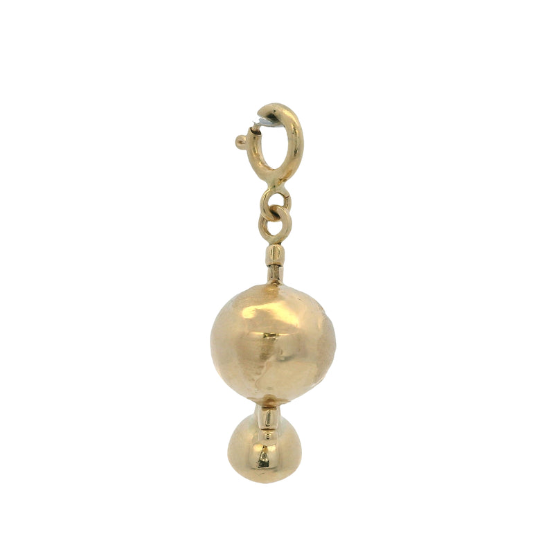 Vintage Turkish Solid 14kt Yellow Gold Spinning Globe Earth Charm with Spring Ring