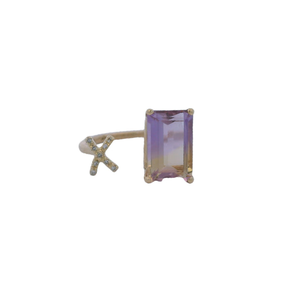 Solid 14kt Yellow Gold Ametrine and Diamond X Wrap Ring Size 7.5