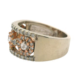 EFFY 14kt White Rose Gold Rose Cut and Round Cut Diamond Halo Cluster Ring Sz 7