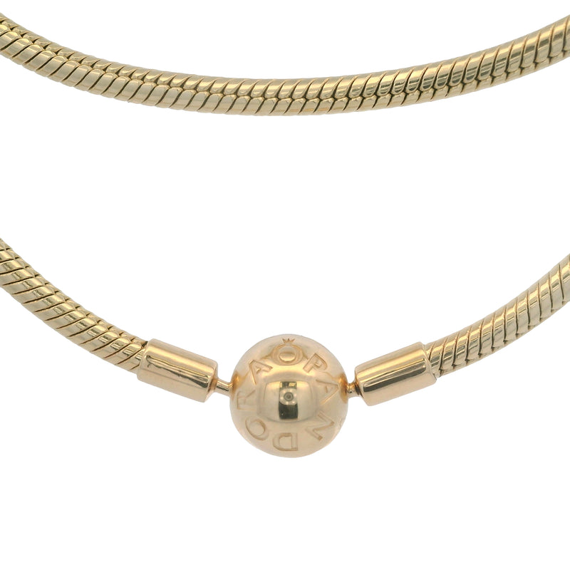 Pandora Moments Solid 14kt Yellow Gold Snake Chain Necklace with Round Clasp 17.5"