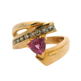 LeVian Solid 14kt Yellow Gold Pink Sapphire and Diamond Bypass Style Cocktail Ring Size 7.5