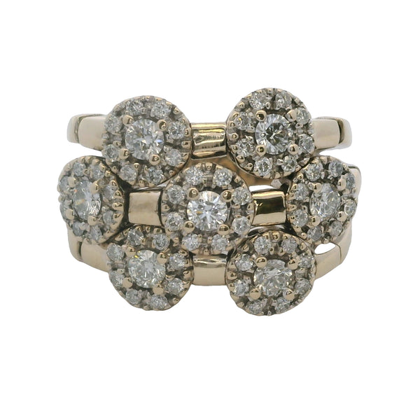 Sonia B Solid 14kt White Gold and Diamond 3-Row Halo Cluster Flex Ring Size 6