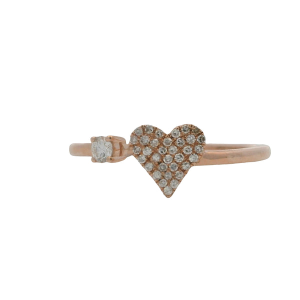 Anillo de cóctel con forma de corazón de oro rosa macizo de 14 kt y pavé de diamantes, talla 6.5