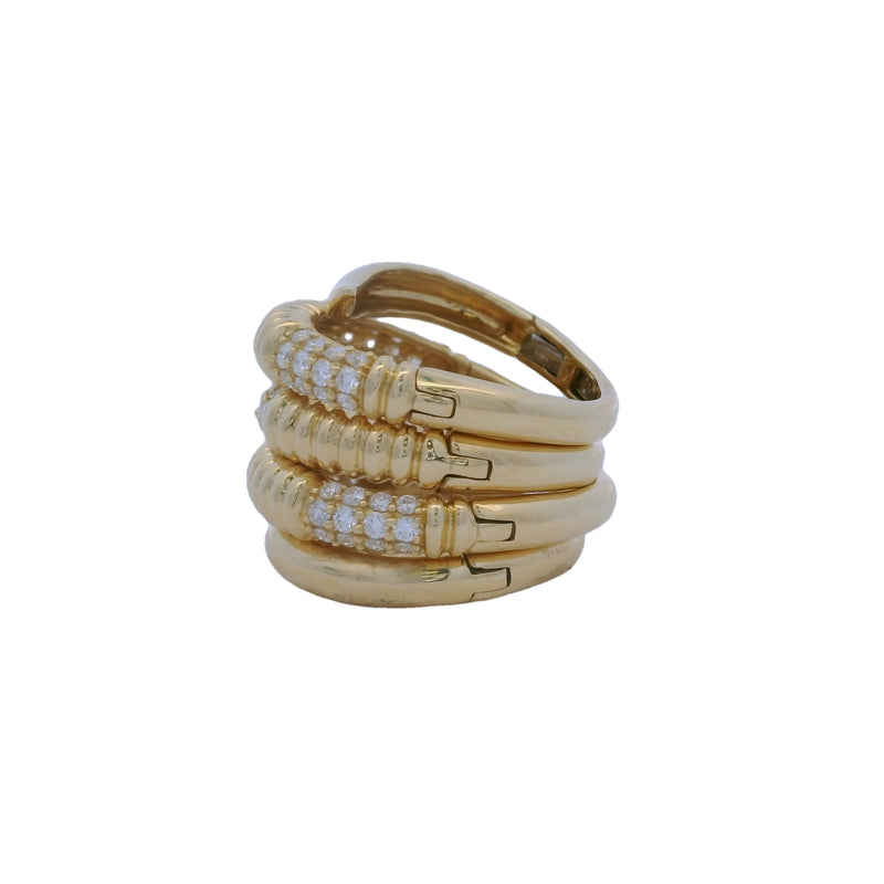 Solid 18kt Yellow Gold and 0.66ctw Diamond Snake 5-Coil Hinged Wrap Ring