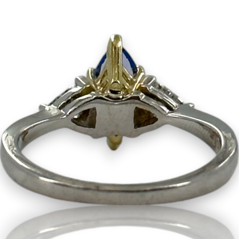 SNB Jewelry 14kt White and Yellow Gold Marquise Tanzanite Ring with Trillion Cut Diamond Sides Size 7.75