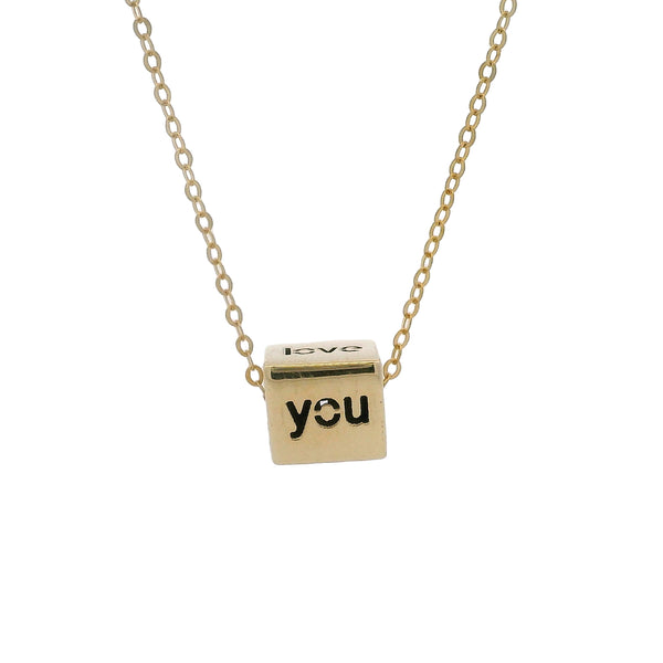 Solid 10kt Yellow Gold "I Love You" Rolling Fidget Pendant 18" Cable Necklace Made in Italy