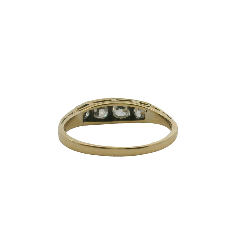 Antique Late 1800s Victorian 14kt Yellow Gold and Old Mine Cut Diamond 4-Stone Ring Size 8