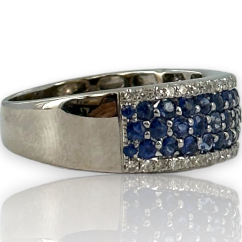 EFFY Jewelry 14kt White Gold Blue Sapphire and Diamond Wide Band Size 7 Ring