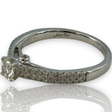 The Juliet Cut 14kt Solid White Gold and Prong Set Diamond Solitaire Wedding Engagement Ring with Pave Sides Size 7