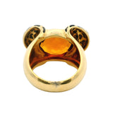 Italian 18kt Yellow Gold, Citrine, and Black Enamel Leopard Print Cocktail Statement Ring Size 6