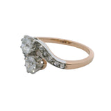 Victorian Late-1800s Old Euro and Old Mine Cut Diamond Bypass Ring in 14kt Gold Size 6.25