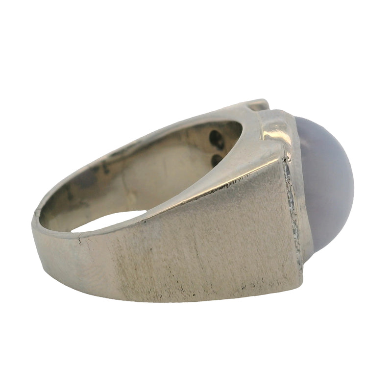 Vintage Mid-Century 14kt White Gold Lavender Star Sapphire and Diamond Wide Band Ring Size 10