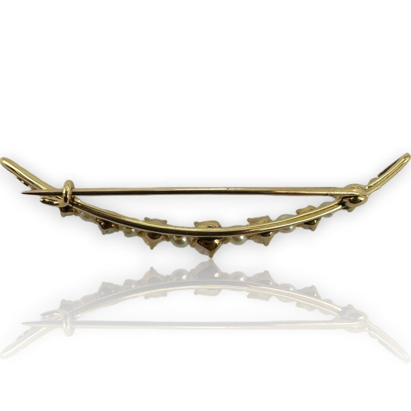 Bates & Klinke Signed 1900-1910s Opal and Pearl Crescent Moon Brooch Pin with Original Pinback