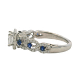 Vera Wang Love Solid 14kt White Gold Princess & Round Diamond and Sapphire Engagement Ring Size 6.5