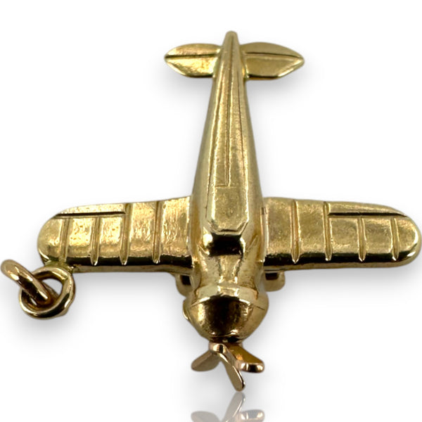Vintage 14kt Solid Yellow Gold Moving Airplane Travel Dangle Charm for Necklace or Bracelet