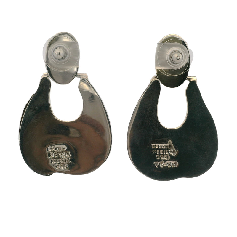 Caton 925 Sterling Silver Mexican Modernist Drop/Dangle Doorknocker Earrings