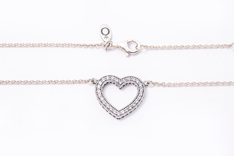 Pandora ALE Loving Sparkling Open Heart Charm 925 Sterling Silver Pendant