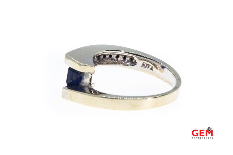 BITA Natural Emerald Cut Sapphire & Diamond Accent Wrap Band 18K 750 White Gold Ring Size 6 3/4