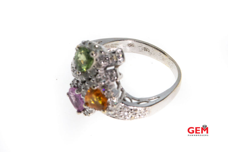 Samuel Benham BJC Quartz Hearts & Diamond Pave Halo Cocktail 18K 750 White Gold Ring Size 5 1/2