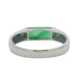 Solid 18kt White Gold Jade Inlay Bar Ring with Accent Diamonds Size 6.5