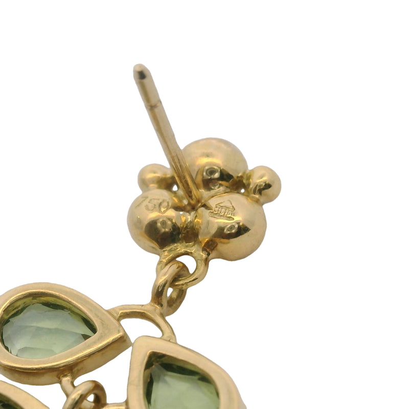 18kt Yellow Gold and Green Pear Tourmaline Leaf Drop/Dangle Earrings