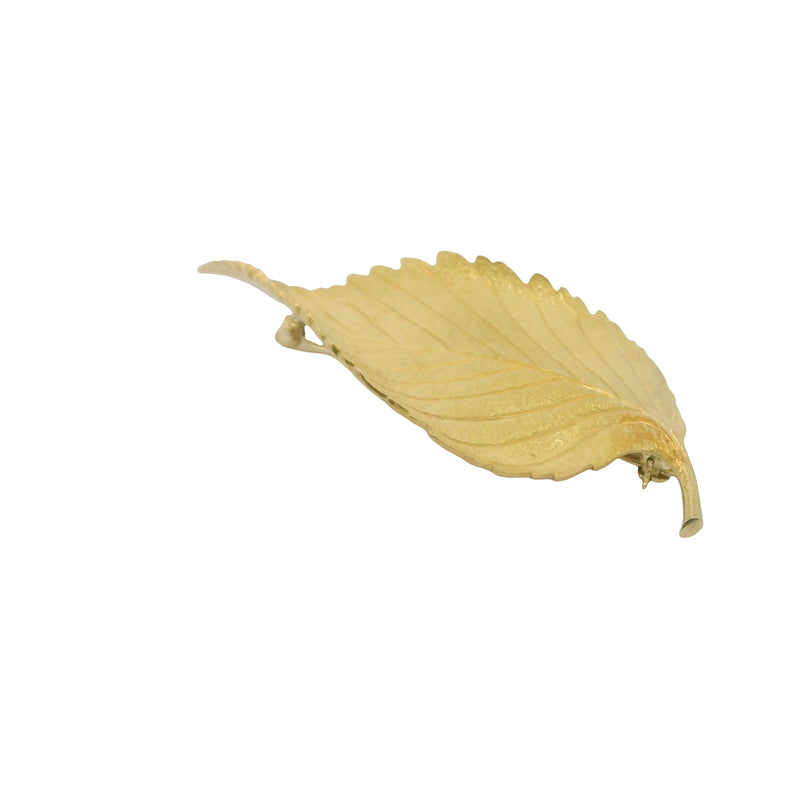 Vintage Tiffany & Co Solid 18kt Yellow Gold Beech Chestnut Leaf Pin Brooch