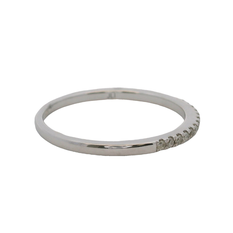 Solid 14kt White Gold and Diamond Thin Dainty Stackable Wedding Band Ring Size 7