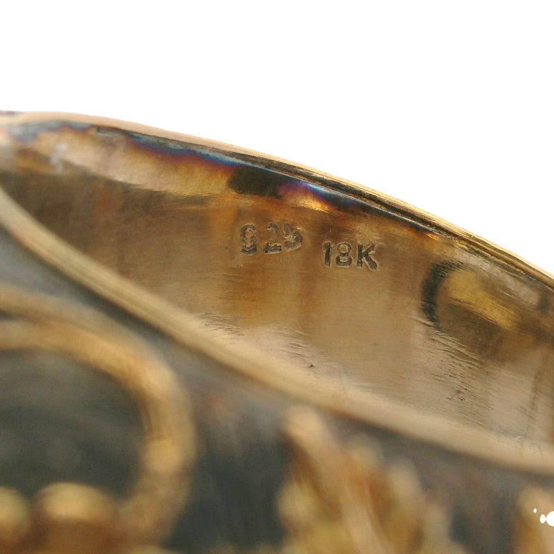 18kt Yellow Gold and Sterling Silver Ottoman Style Floral Motif Ring With Large 15ct Orange Citrine and Diamonds Size 8