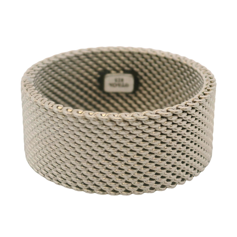 Tiffany & Co 925 Sterling Silver Somerset Collection 9.5mm Firm Mesh Ring Size 10