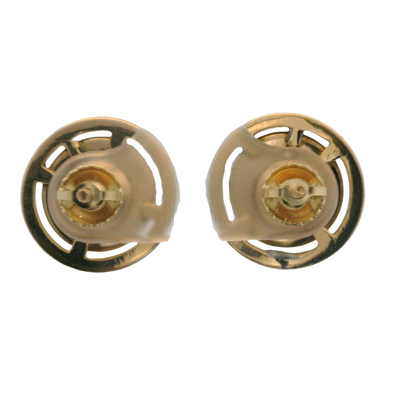 Antique Converted Cufflink 14kt Yellow Gold Essex Painted Glass Horse Pierced Screw-Back Stud Earrings